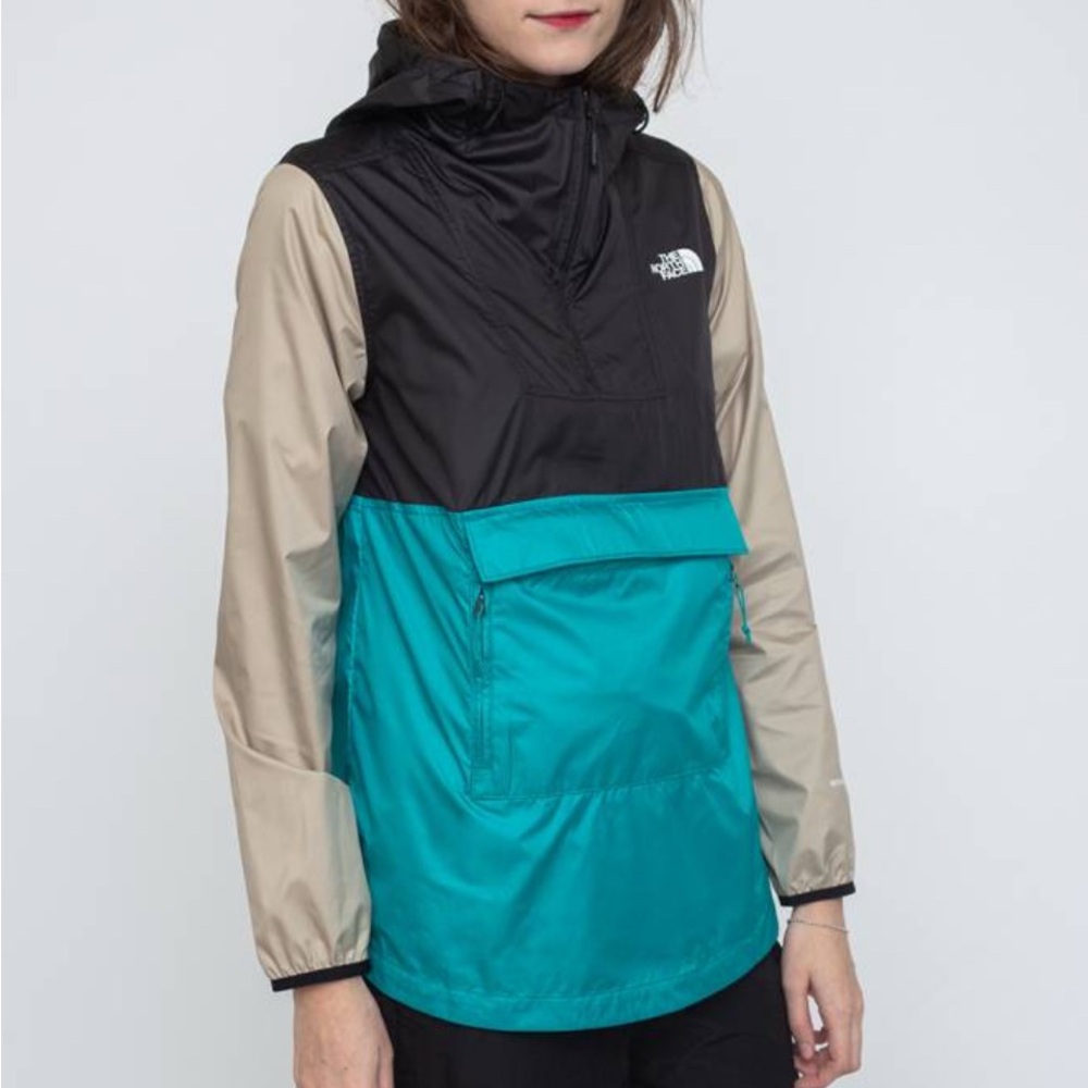 The North Face Black and Teal Fanorack windbreaker pullover